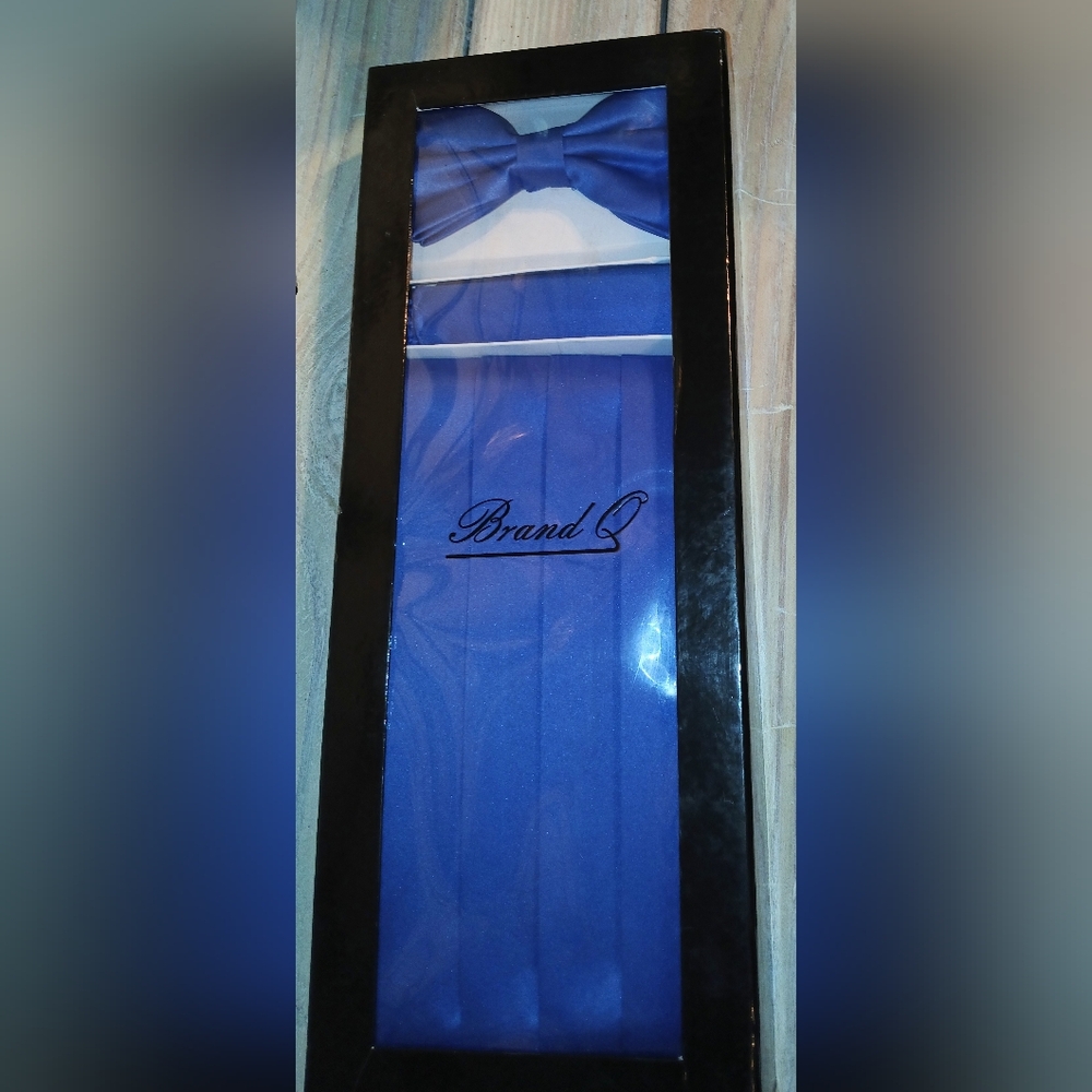 Brand Q Elegant Blue Tie And Cumberbund Set with Pocket Square